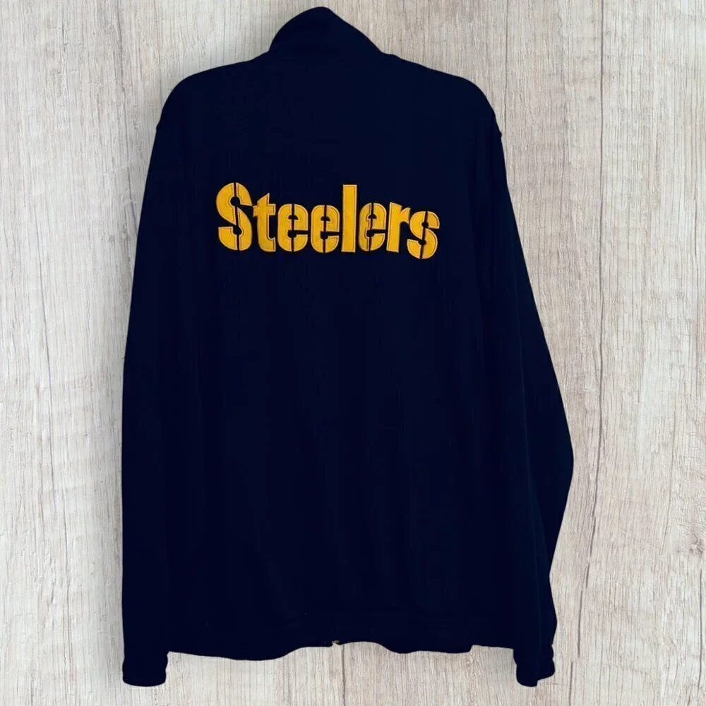NFL Pittsburgh Steelers Full Zip Black Gold Embroidery Logo Track Jacket Mens XL